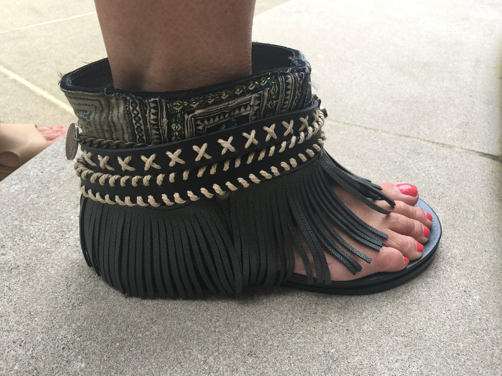 BOHO SANDALS- "Custom made black fringe sandals" - SWANK - Shoes - 4